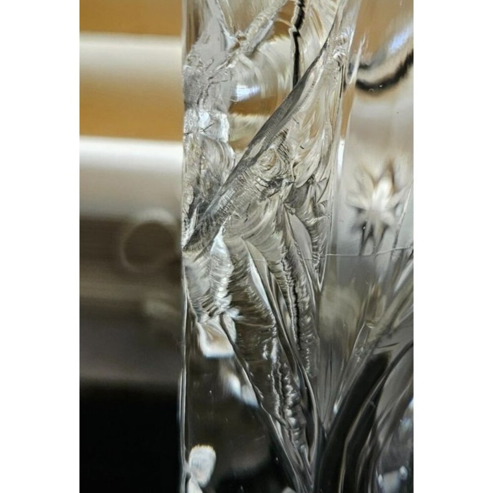 Vintage Vase Crystal Cut Glass Etched Flower & Starburst Rectangular 10 Inches - Picture 8 of 15